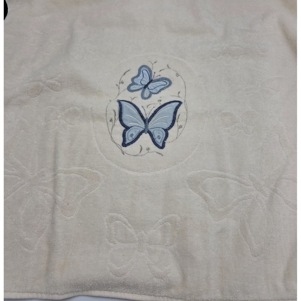 VTG R.A. Briggs Bath Towel & Washcloth 2-Piece Blue Ivory Butterfly Embroidered